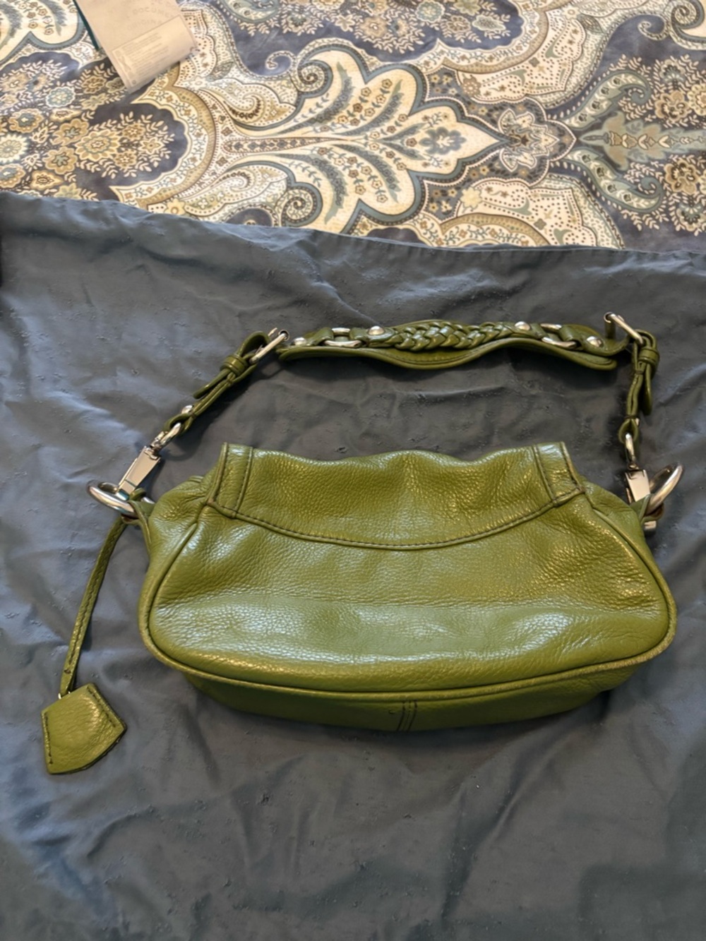 Banana Republic Olive Green Pebbled Leather Shoulder Bag with Braided Strap - Picture 3 of 3
